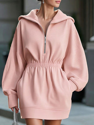 sweater dress in blush pink featuring pocketed and relaxed fit