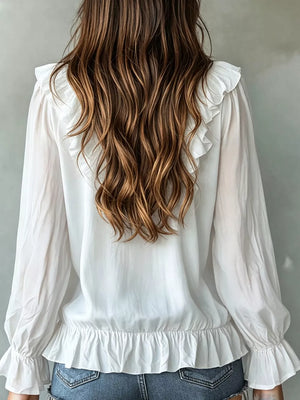 100% polyester Care instructions: Machine wash cold blouse in White with relaxed silhouette