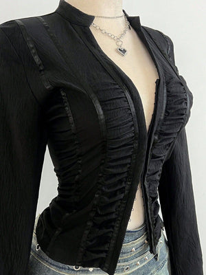 100% polyester Care instructions: Machine wash cold blouse in Black with slim silhouette