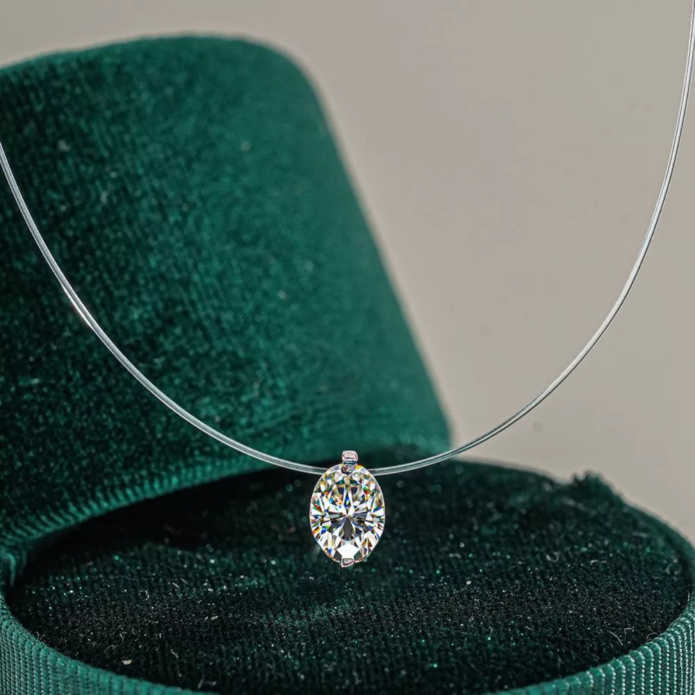 necklace in clear featuring moissanite stone and straight fit