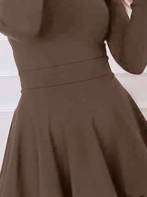 V-Neck Mini Long-Sleeve Dress in Burgundy with tiered