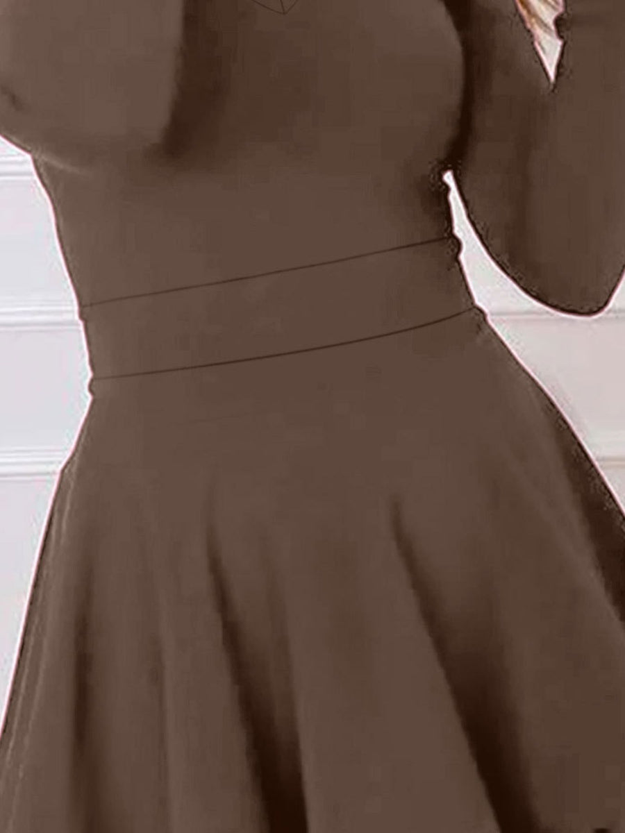 V-Neck Mini Long-Sleeve Dress in Burgundy with tiered