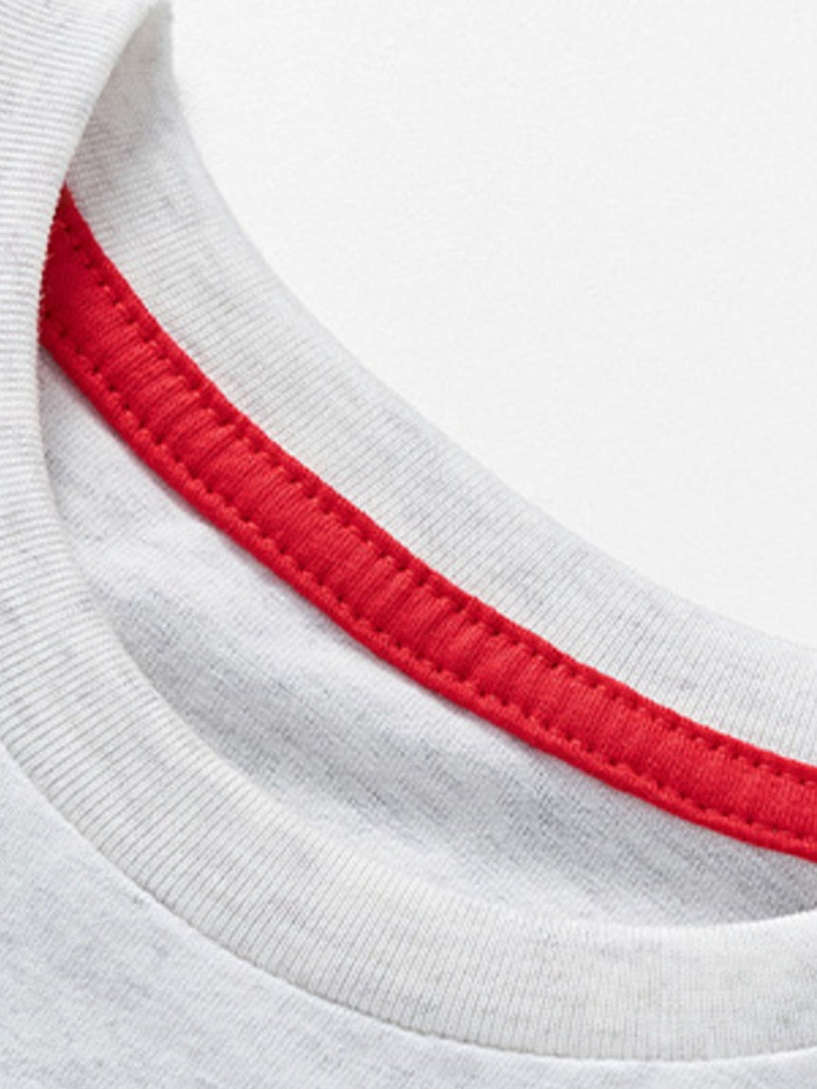 Toddler grey cotton crew neck tee with red contrast stitching detail