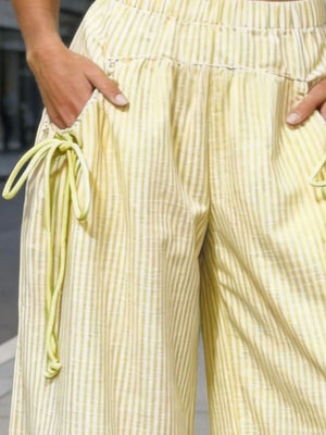 Light Green wide-leg pants featuring pocketed and striped