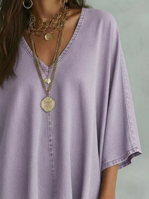 Apricot V-neck Batwing Sleeve T-shirt