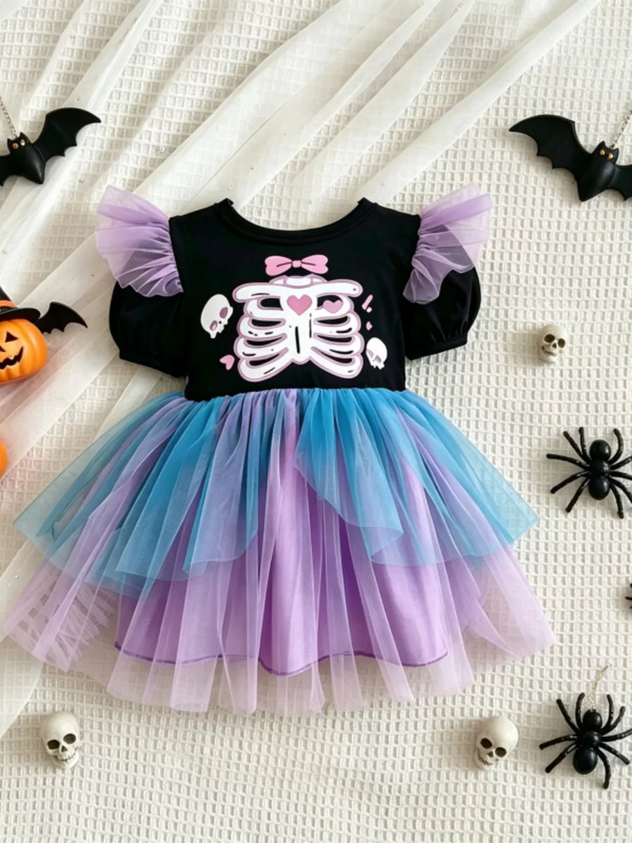 light blue tutu dress featuring mesh and graphic-print