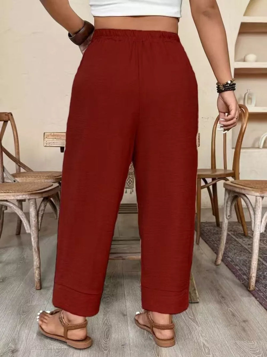 100% polyester Care instructions: Machine wash cold wide-leg pants in Army Green with loose silhouette