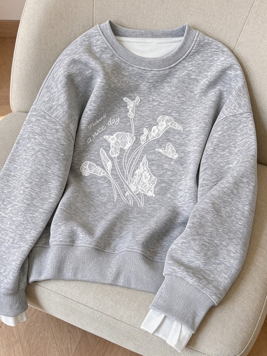 Gray sweatshirt featuring stretch and floral