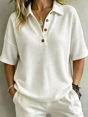 Watermelon Red Full Size Waffle Knit Polo Top Plus Size