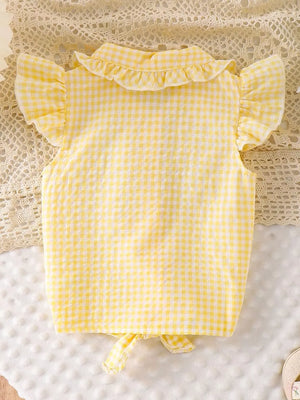 Pink Children's Gingham Ruffle Collar Sleeveless Shirt