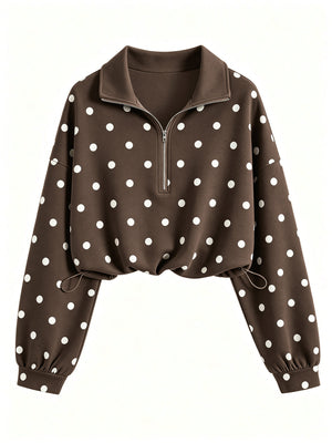 dark brown sweatshirt with polka dot and collared