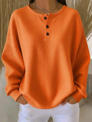 henley in orange featuring waffle-knit and relaxed fit