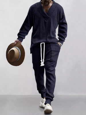 lounge set in Khaki with cable knit and cable knit