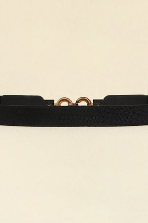 Black elastic belt with gold double loop buckle detail