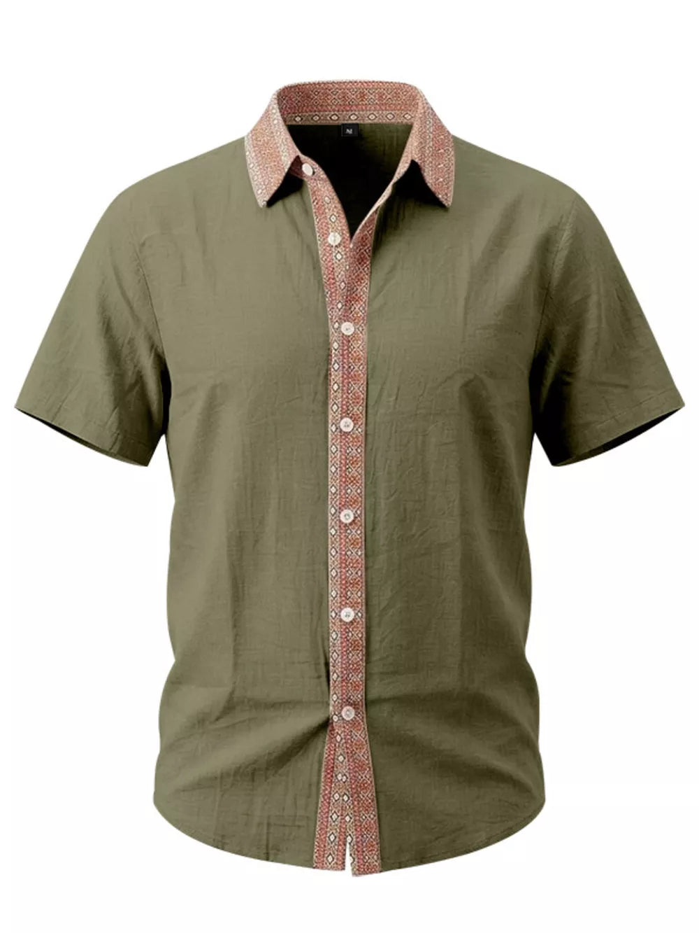 Men's Casual Short Sleeve Linen Shirt Plus Size in Khaki with buttoned