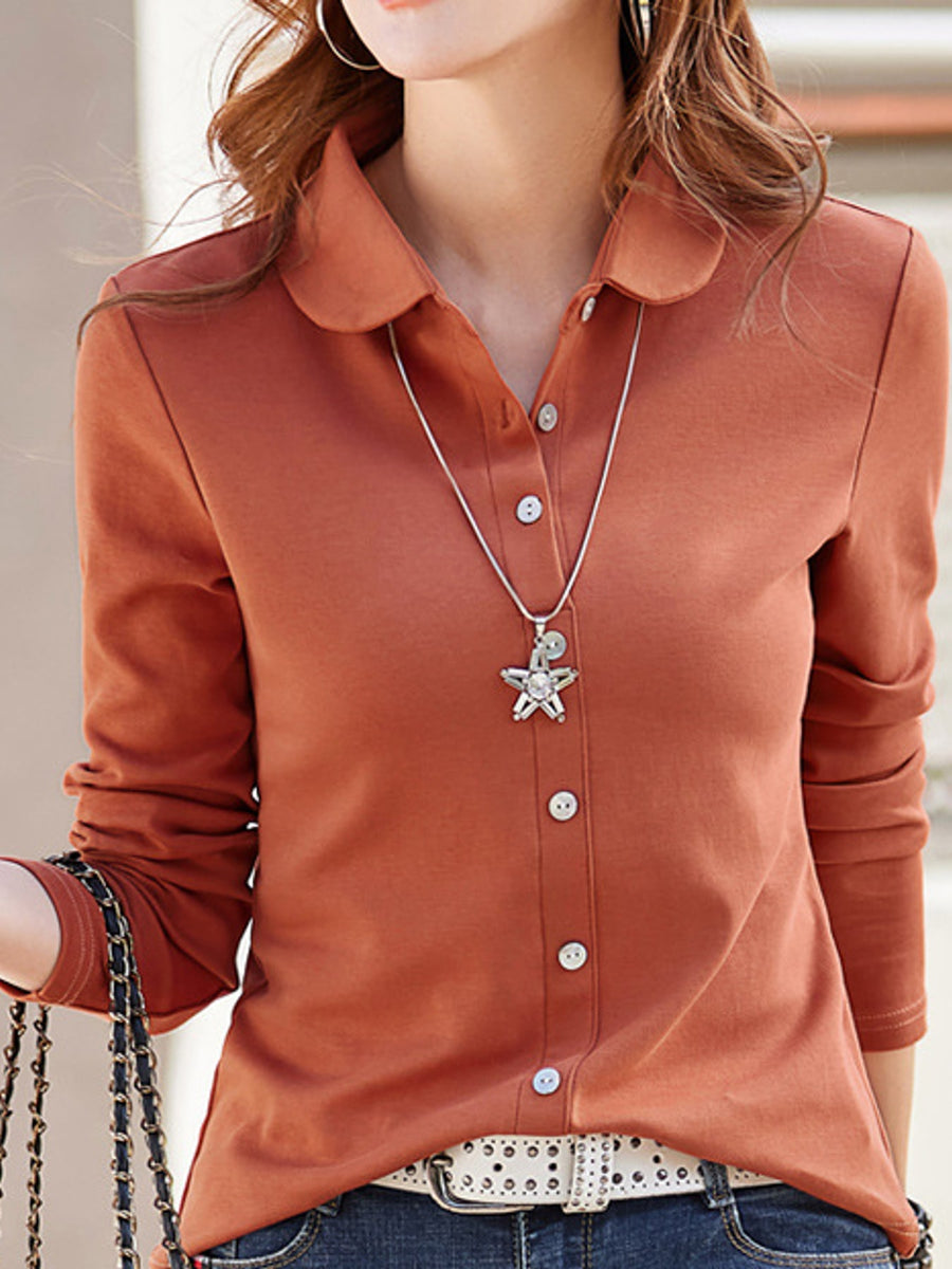 Cotton &amp button-down shirt in Pumpkin Orange with regular silhouette