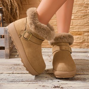 Faux Fur Lined Suede Winter Boots in Khaki with faux fur lining