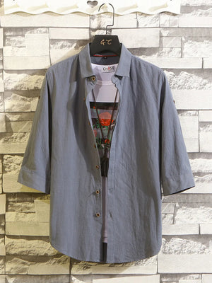 Men's Plus Size Button Up 3/4 Sleeve Shirt in Khakis