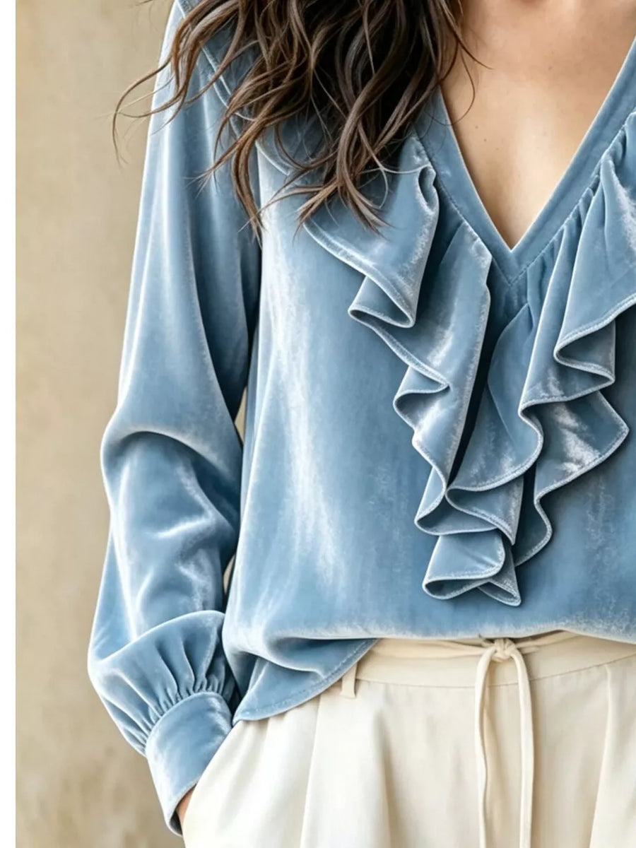 Sky Blue with V-neck Long-sleeve Top