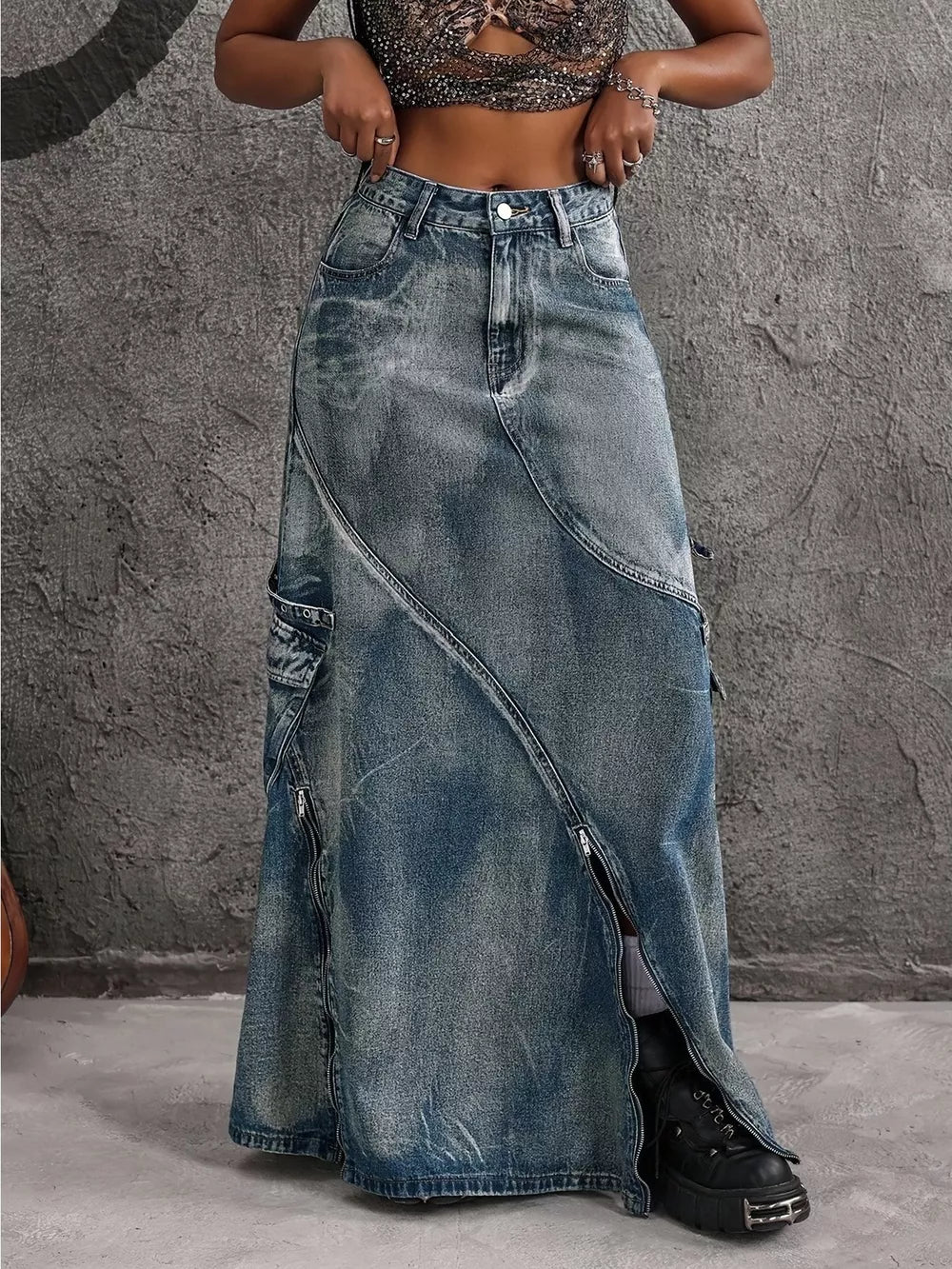 70% cotton, 28% polyester, 2% elastane Care instructions: Machine wash cold maxi skirt in Blue with A-line silhouette
