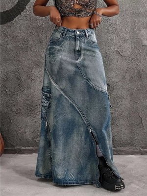 70% cotton, 28% polyester, 2% elastane Care instructions: Machine wash cold maxi skirt in Blue with A-line silhouette