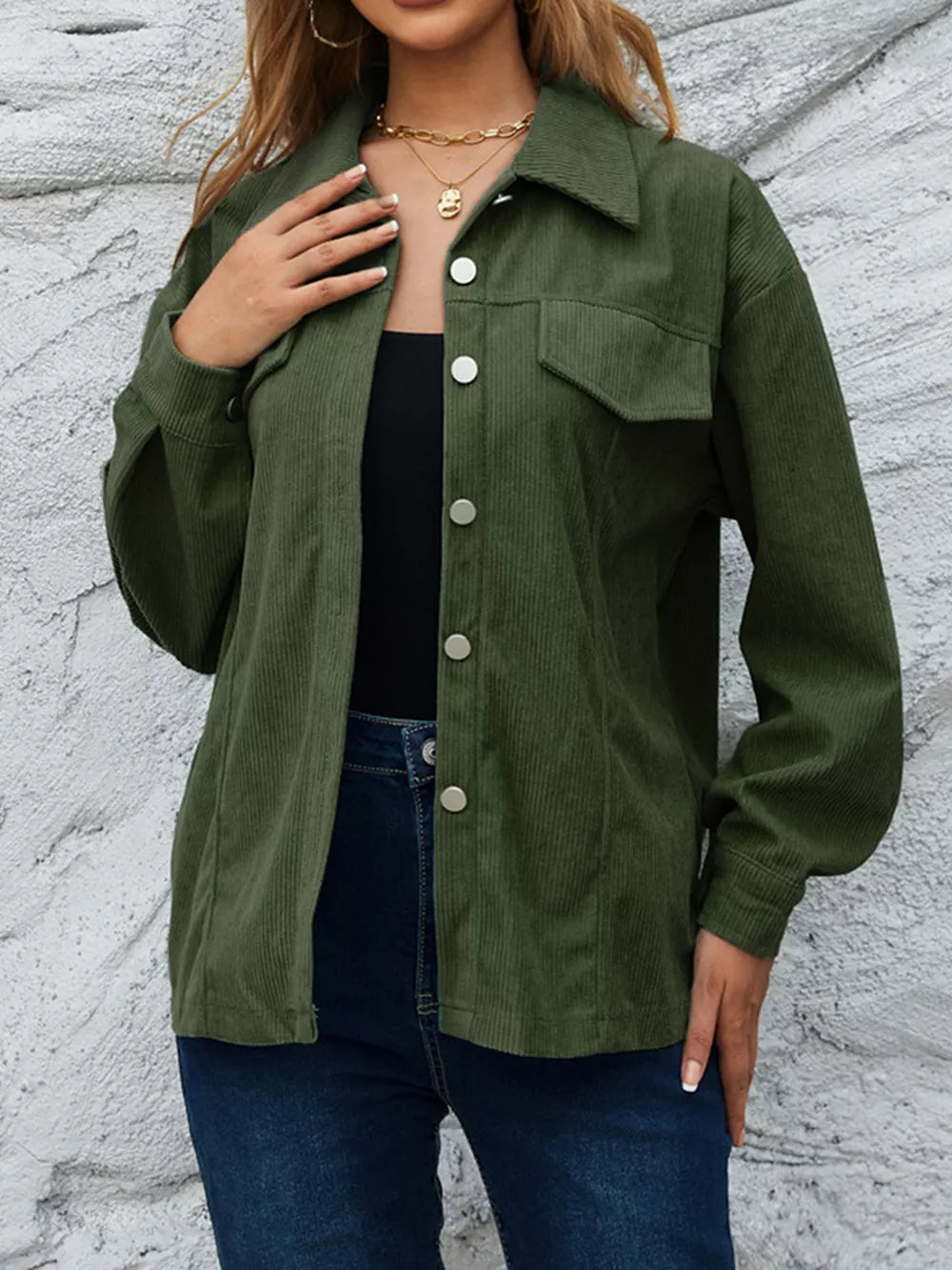 Moss with Corduroy Button-down Shirt With Chest Pockets in Moss