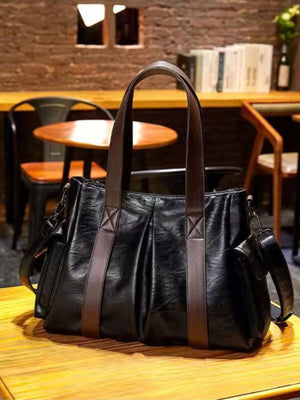 PU Leather Medium Tote Handbag in Black