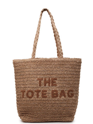 Khaki Straw Woven Shoulder Bag in Khaki