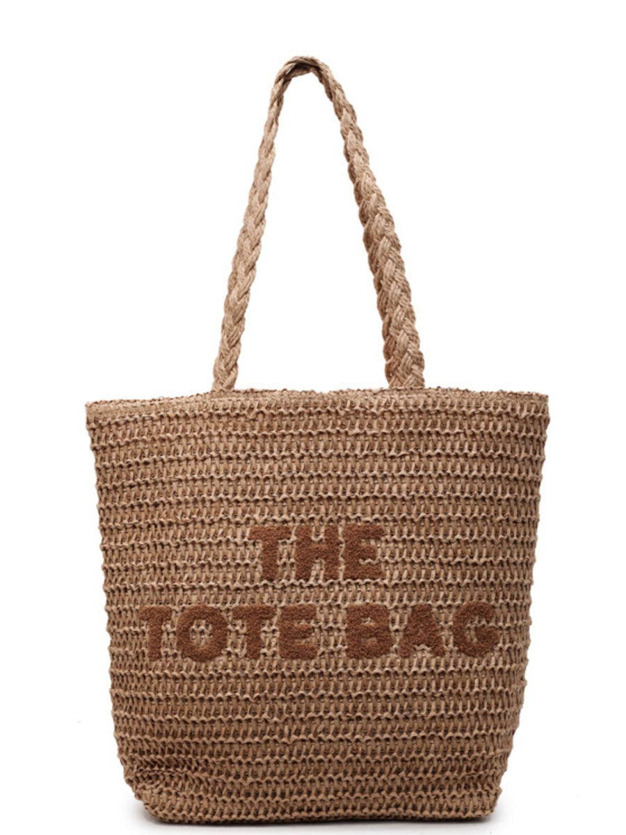 Khaki Straw Woven Shoulder Bag in Khaki