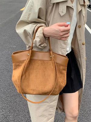 Brown with Suede And Leather Trim Shoulder Bag
