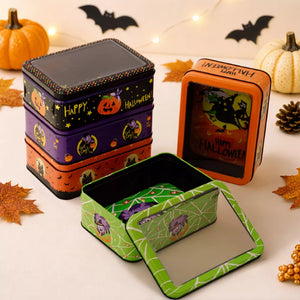 black storage box featuring window display and graphic-print