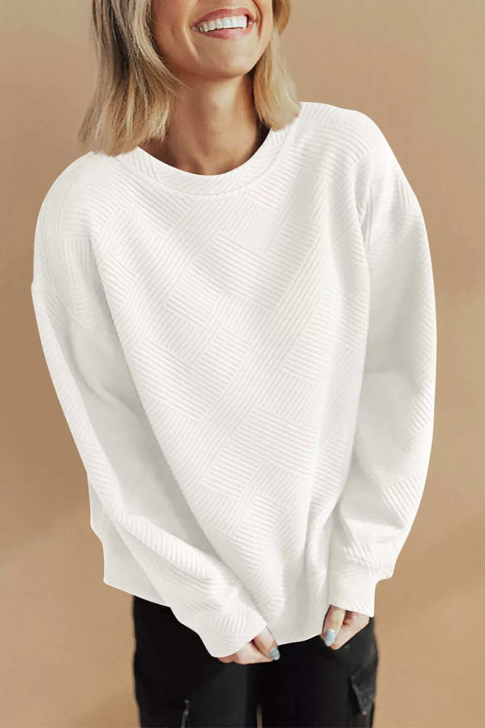 sweatshirt in White with geometric and drop shoulder