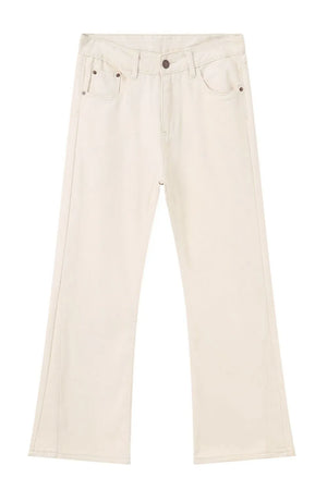 Wide-leg beige denim trousers with a classic five-pocket design.