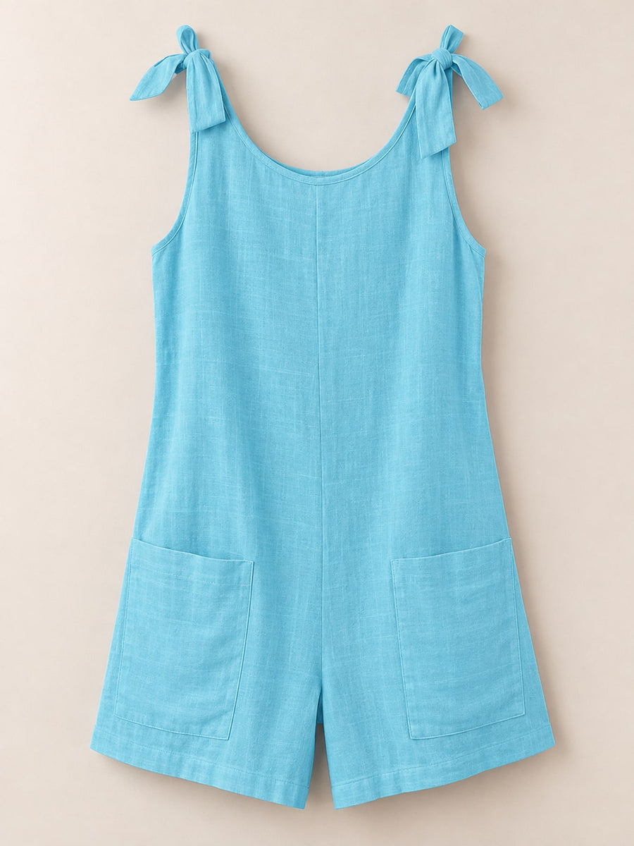 Orange Red relaxed romper with scoop neck
