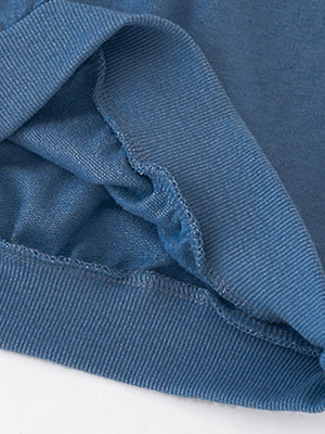 Children's French Blue 100% cotton crew neck sweatshirt detail.