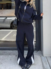 Zip Up Long Sleeve Outerwear And Pants Set in Brown, view 22