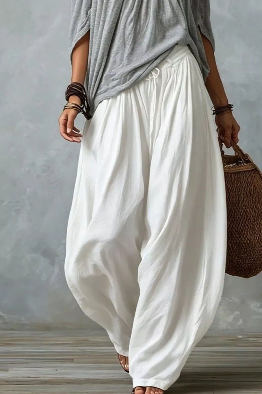 Gray with Off-shoulder Top And Wide-leg Pants Set Plus Size