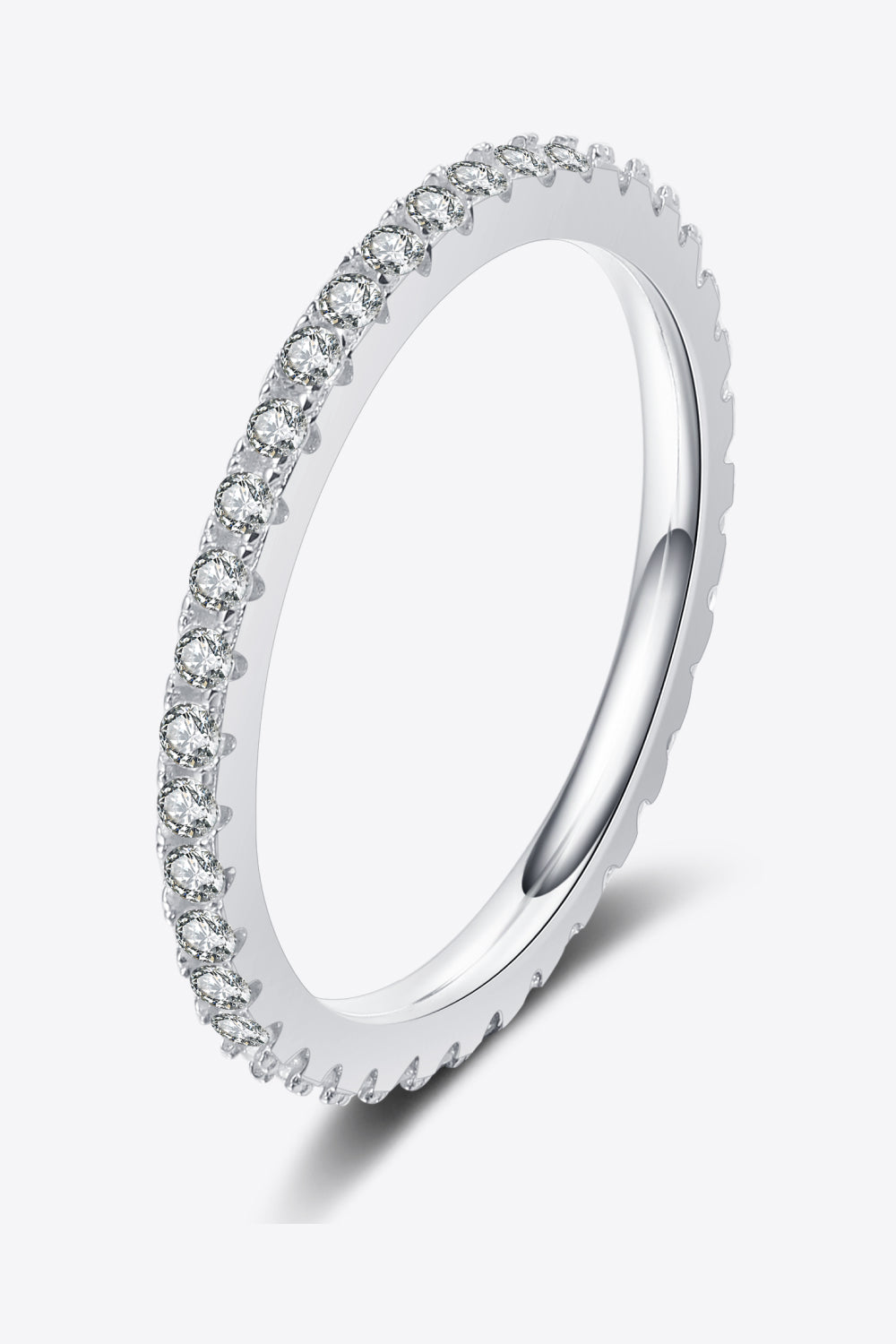 Sterling silver eternity band ring with micro-pave set clear stones