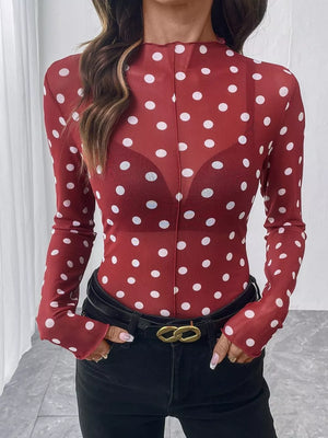 blouse in Navy Blue with mesh and hip-length