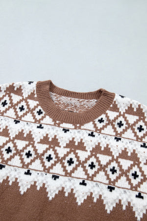slate gray pullover sweater with ribbed cuffs and long sleeve