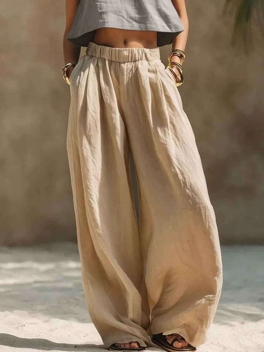 Full Size Elastic Waistband Wide Leg Pants in Coffee Brown