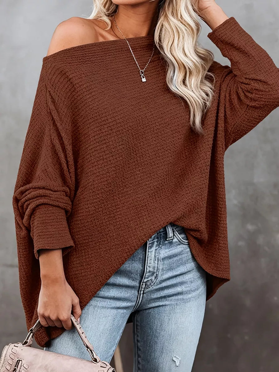 One-shoulder Waffle Knit Top in Brown