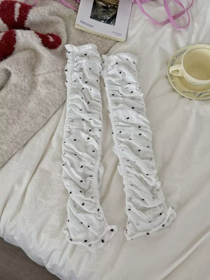 white leg warmers with elastic and polka dot