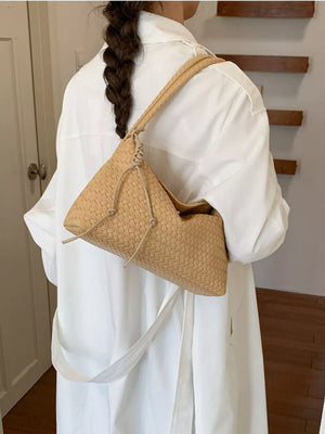 Yellow with Woven Leather Shoulder Bag in Yellow