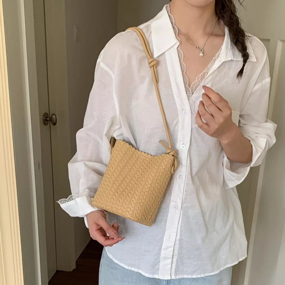 Yellow Woven Straw Crossbody Bag