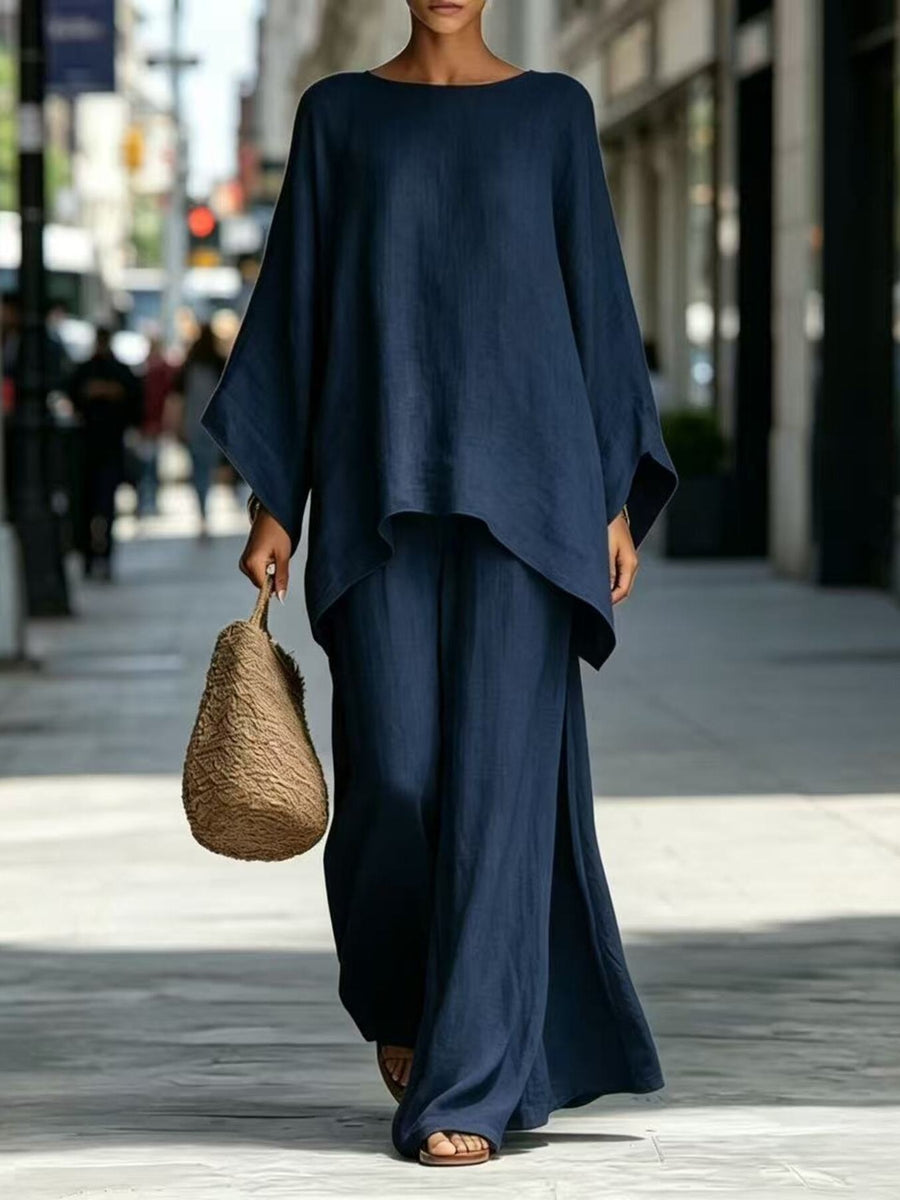 two-piece set in White with batwing sleeve and full-length