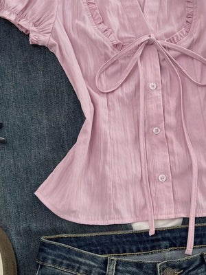 romantic button-up shirt in light pink with collared