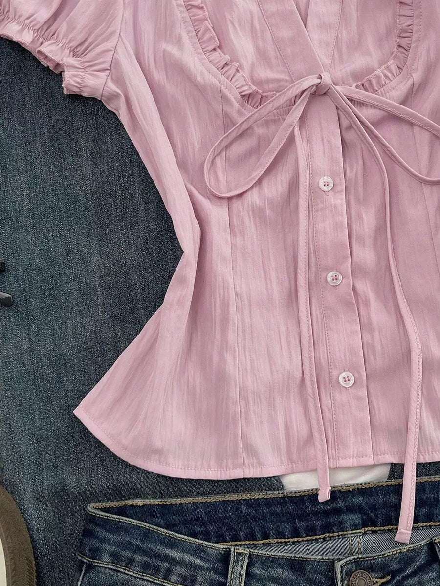 romantic button-up shirt in light pink with collared