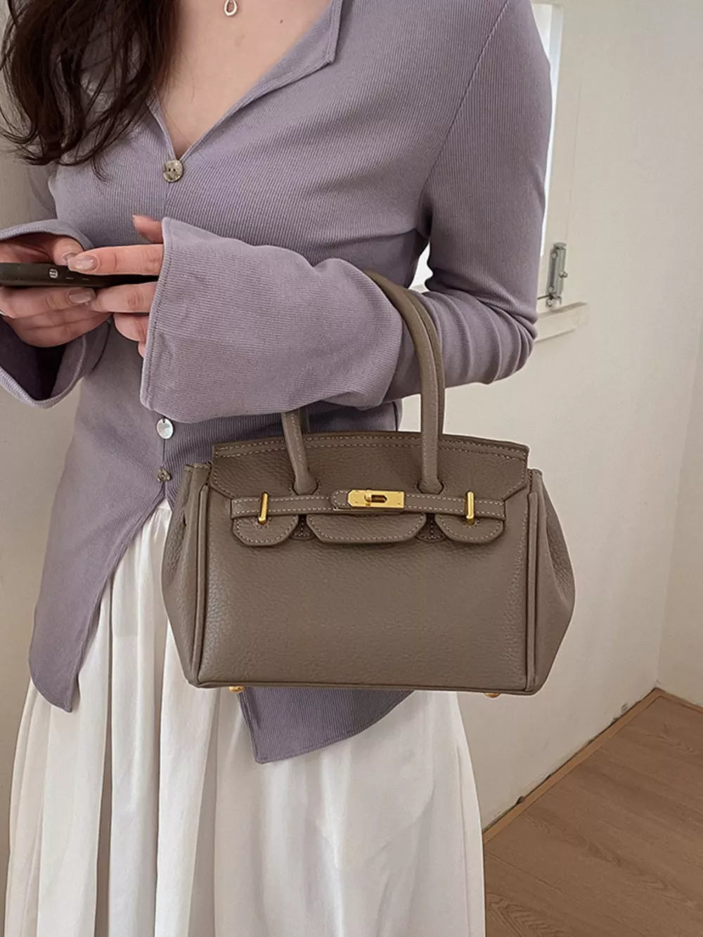 Pu Leather Mini Crossbody Bag in Grey