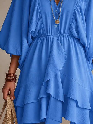 bohemian mini dress in Blue with v-neck